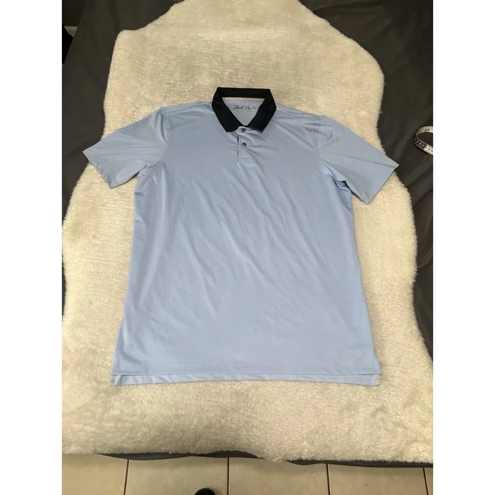Greyson Short Par 4  Polo Shirt Men L Blue Performance Golf Collared‎ Casual